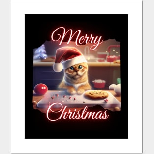 Merry Xmas, Cute Cat Helps Bake Cookies Posters and Art